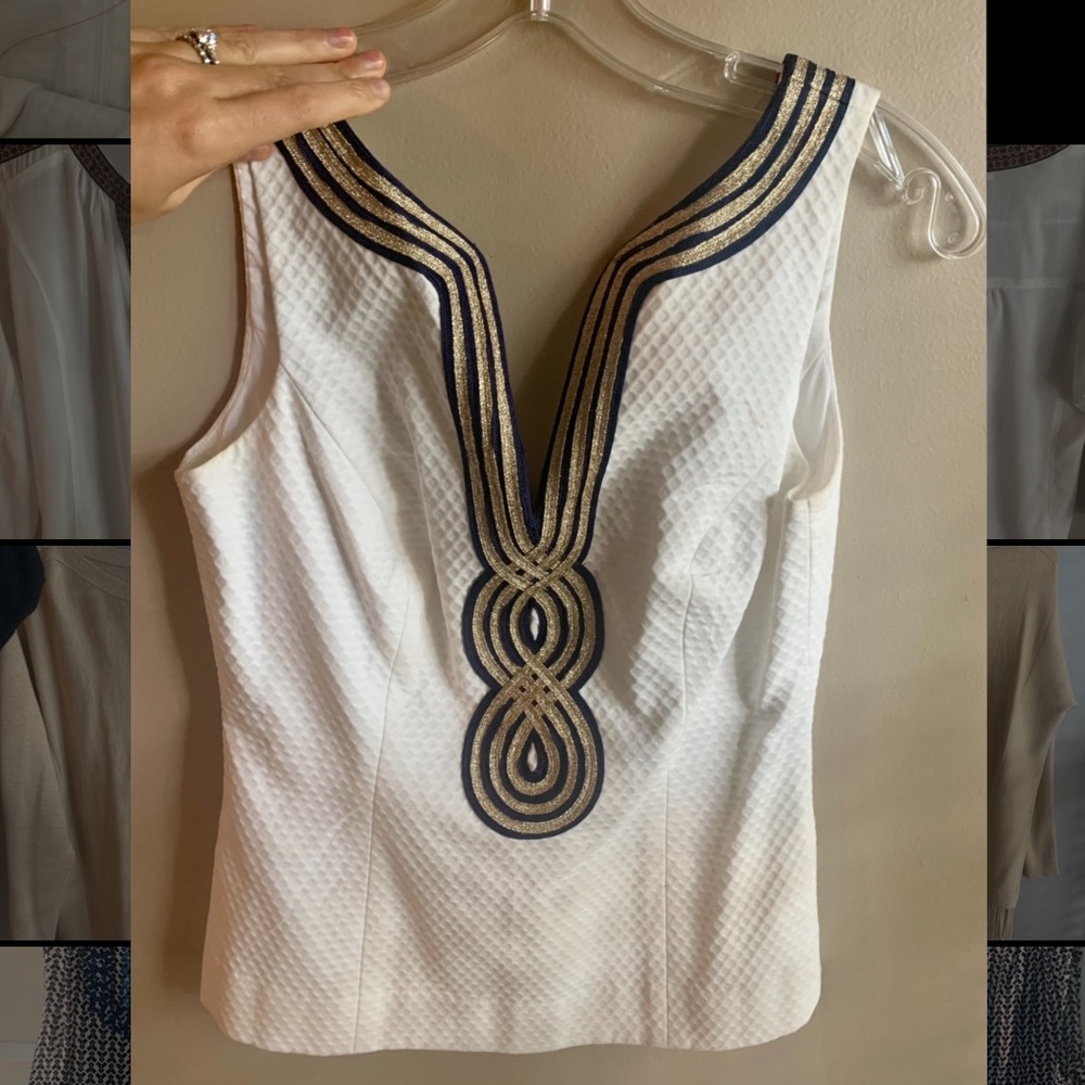 Lilly Pulitzer white tank with navy detail